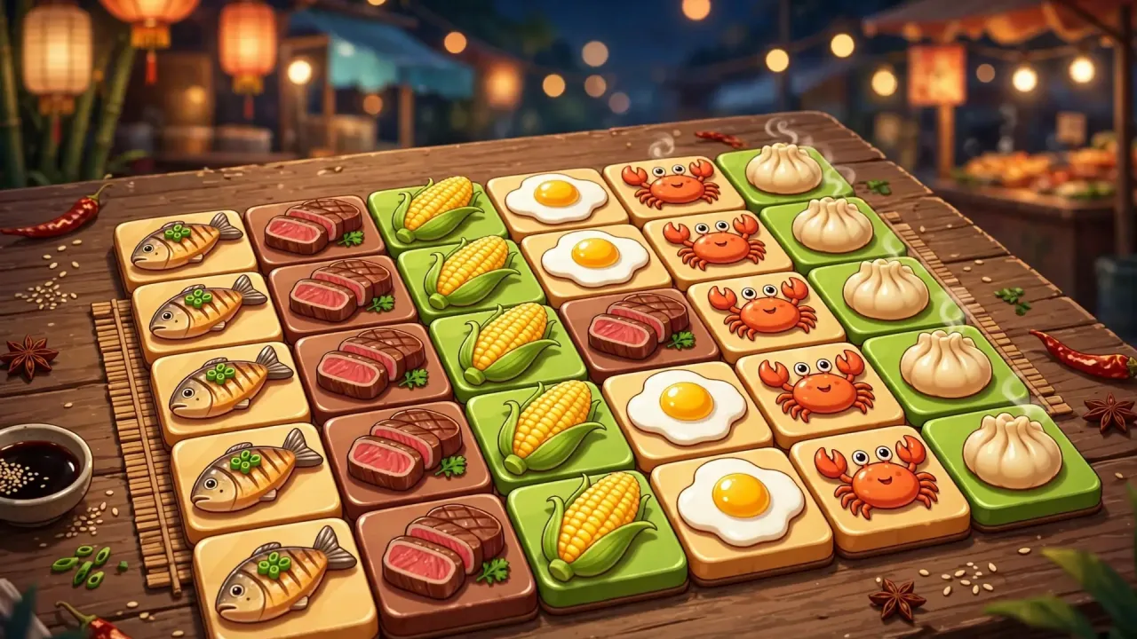Snack Stack tile-matching food puzzle on GameFunLife